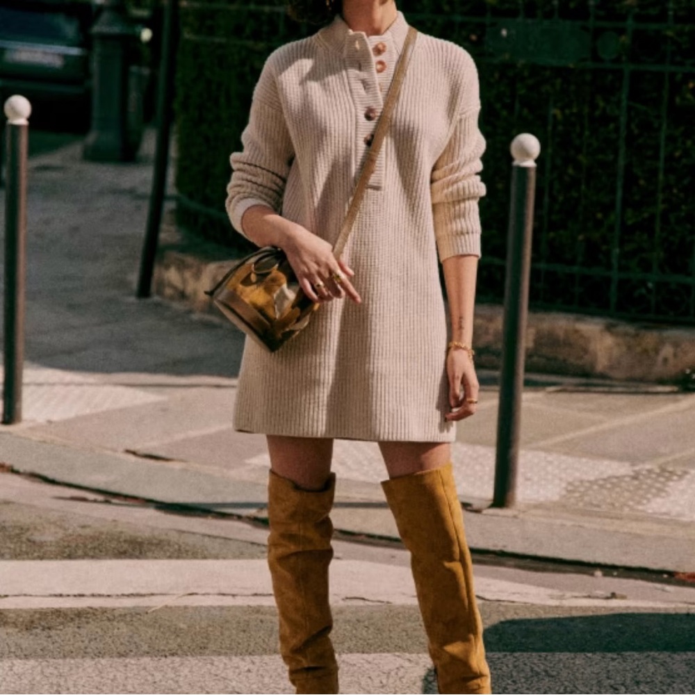 Sezane wool dress, color natural. No defects. Worn only once